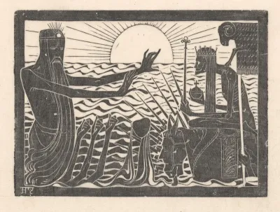 Poseidon en een vorst op een boot