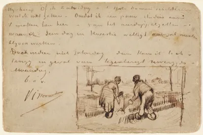Postcard with Two Peasants Digging