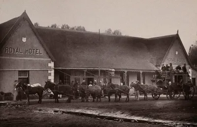 Potchefstroom, South Africa: a goldfields coach and horses at the Royal Hotel