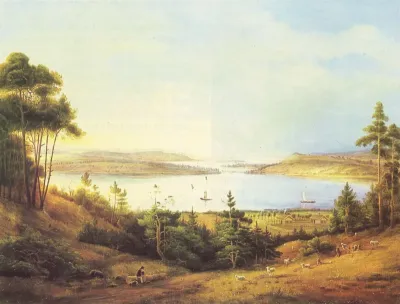 Potsdam, Baumgartenbrücke und Werder vom Krähenberg in Caputh aus
