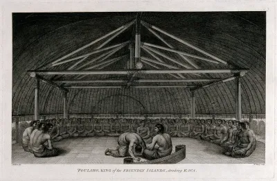 Poulaho, King of the Friendly islands (south Pacific), drinking kava during a ceremony