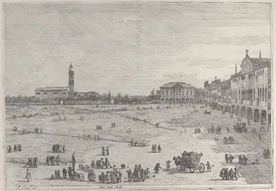 Prà della Valle: the right half of the square of Prà della Valle in Padua, with the Colleggio Universitario at right