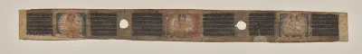 Prajnaparamita ﬂanked by two female ﬁgures, folio 1 (verso), from a Manuscript of the Perfection of Wisdom in Eight Thousand Lines (Ashtasahasrika Prajnaparamita-sutra)