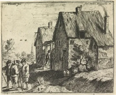 Pratende boeren bij boerderijen