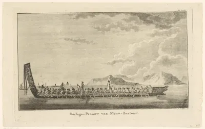 Prauw bij Nieuw-Zeeland