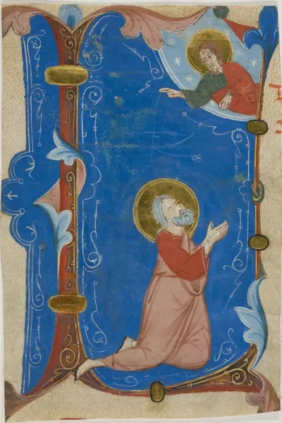 Praying Saint (Moses?) with Christ in a Historiated Initial "L", from a Choirbook