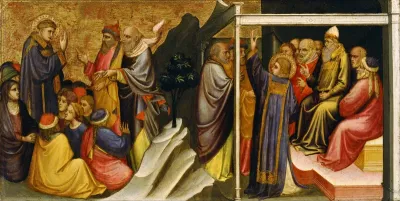 Predella Panel Representing the Legend of St. Stephen: St. Stephen Preaching / St. Stephen before the High Priest and Elders of the Sanhedrin