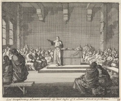 Preek door een priester bij een altaar