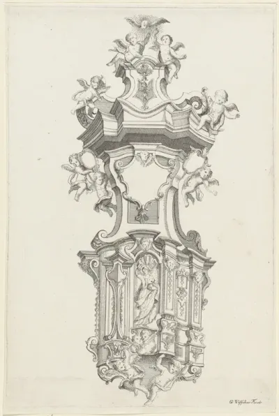 Preekstoel met Christusfiguur en putti