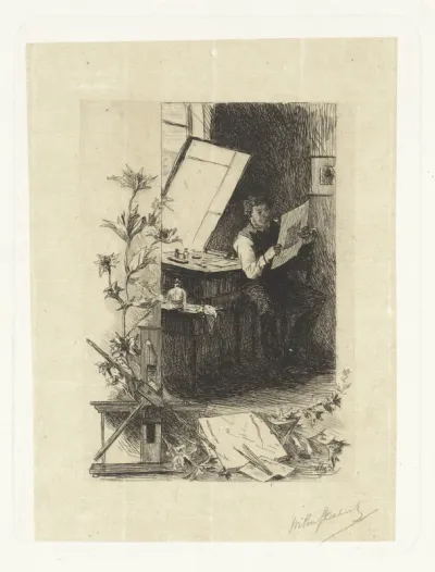 Prentmaker in zijn atelier