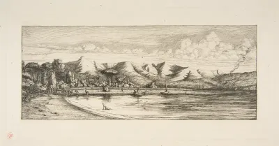 Presqu'île de Banks, Pointe des Charbonniers, Akaroa (Seine fishing off Colliers' Point, Akaroa, Banks Peninsula, 1845), from "The Voyage to New Zealand (1842–46)"