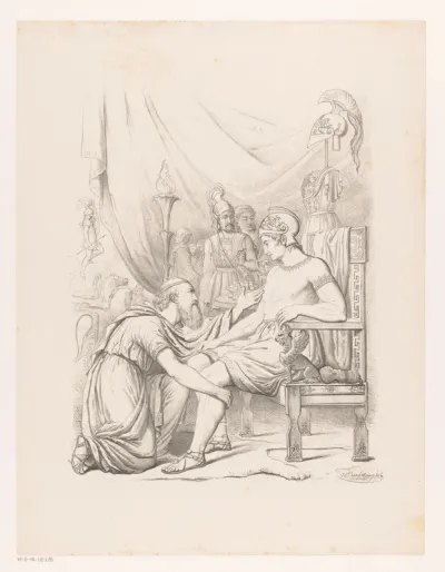Priam vraag het ligchaam van Hector (zijn zoon) aan Achilles