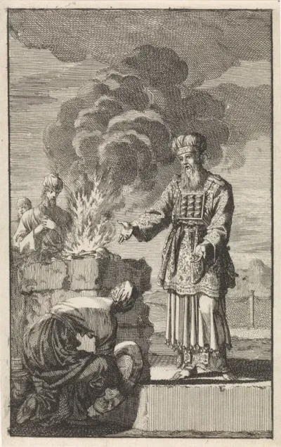 Priester bij een brandend altaar