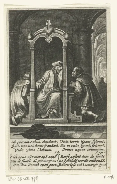 Priester neemt de biecht af