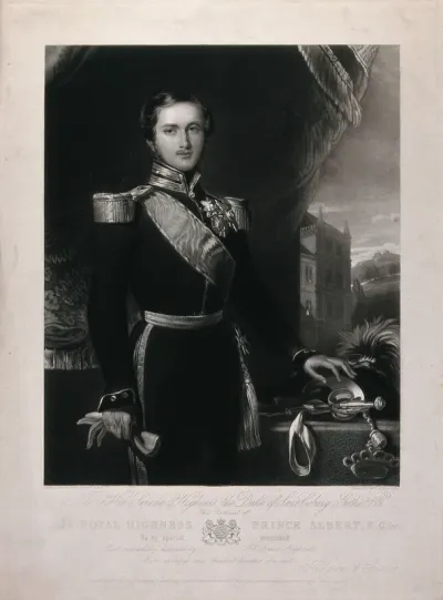 Prince Albert wearing a military uniform; royal residence in the background