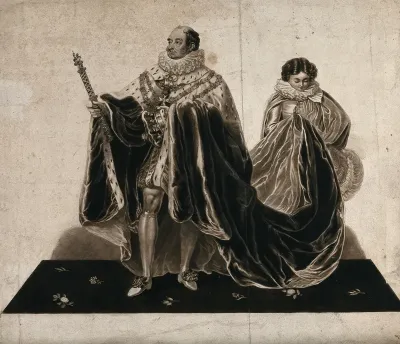 Prince Frederick Augustus, Duke of York holding a sceptre and crown; a page boy holding his robe