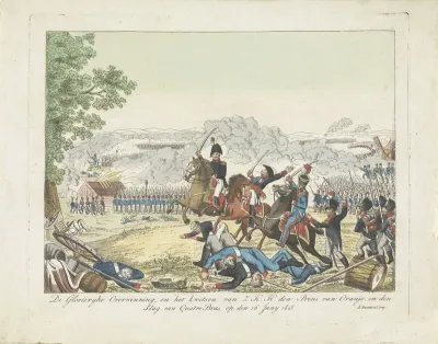 Prins van Oranje raakt gewond tijdens de slag bij Waterloo, 1815