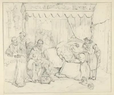 Prins Willem I, na de mislukte moordaanslag door Jean Jauregui in 1582, verpleegd door Charlotte de Bourbon
