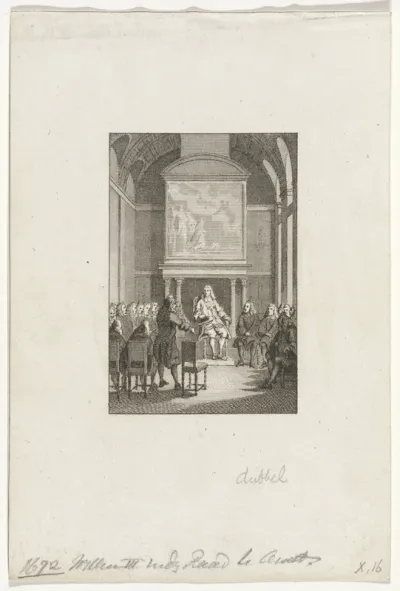 Prins Willem III ontvangen in de vroedschap te Amsterdam, 1672