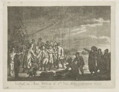 Prins Willem V vertrekt vanuit Scheveningen, 1795