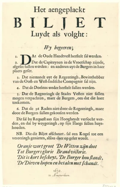 Prinsgezind aanplakbiljet, 1672