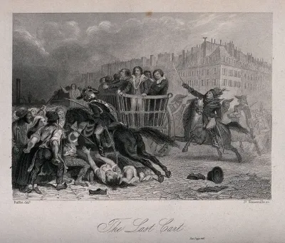 Prisoners are driven on a cart to the guillotine
