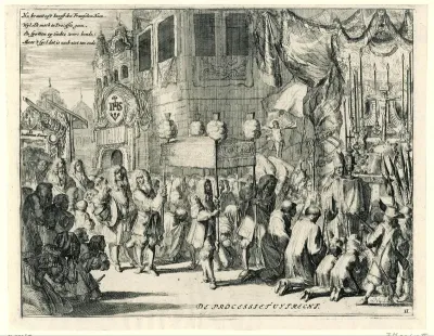 Processie gehouden door de Franse katholieken op Sacramentsdag van het jaar 1672