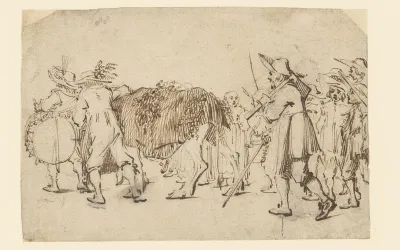 Processie met een versierde os