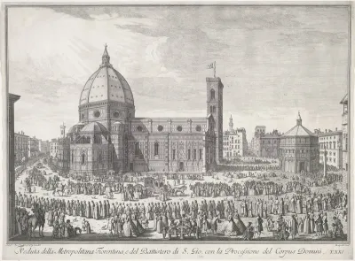 Processie voor de Santa Maria del Fiore en het Battistero di San Giovanni te Florence