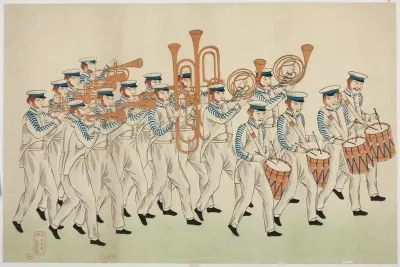 Procession of Russian Marching Band, from the Album of seven prints of Russian Army and Warship (Roshia seigi shashin kan)