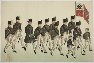 Procession of Russian Officers, from the Album of seven prints of Russian Army and Warship (Roshia seigi shashin kan)