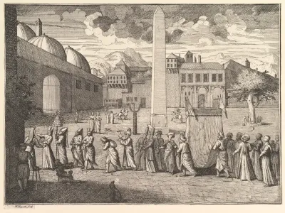 Procession through the Hippodrome, Constantinople (Aubry de La Mottraye's "Travels throughout Europe, Asia and into Part of Africa...," London, 1724, vol. I, plate 15)