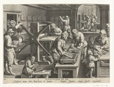 Productie van kopergravures