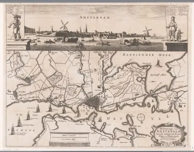 Profiel van Amsterdam met een kaart van de blokkade door de troepen van Willem II, 1650