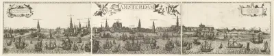 Profielgezicht van uit het IJ gezien op de stad Amsterdam, in 3 bladen.