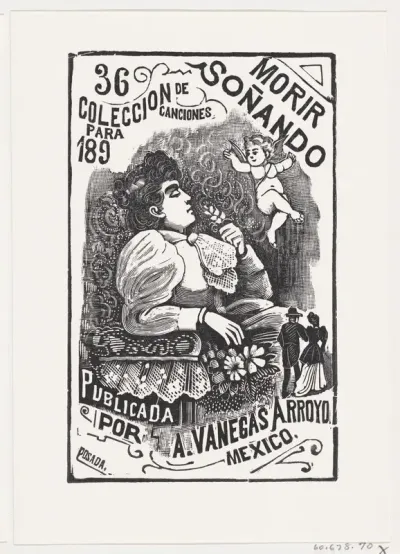 Profile of a woman sitting in a chair with her head back and holding a flower, illustration for 'Morir Soñando,' published by Antonio Vanegas Arroyo