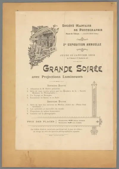 Programma voor een Grande Soirée, tijdens de 3e Exposition Annuelle van de Société Mantaise de Photographie