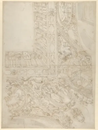 Project for a Rectangular Ceiling with Papal Coat of Arms (recto); Design for a Courtyard (verso)