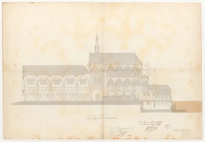 Projet d'isolement : coupe en longueur de la cathédrale du Mans (1849)