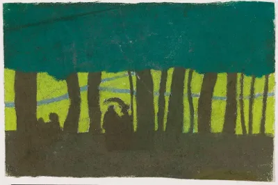 Promeneurs sous les arbres
