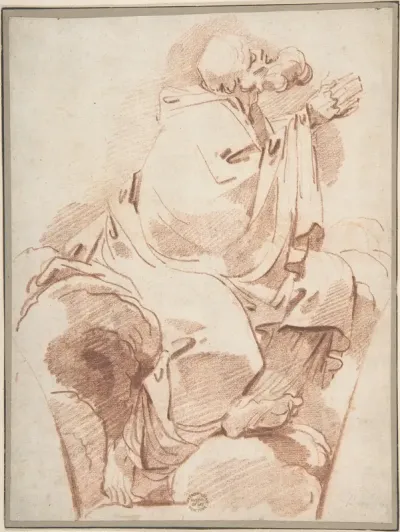Prophet Seated in Profile on a Cloudbank, Praying: decoration for a spandrel