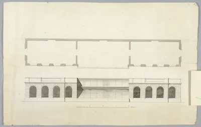 Proposal for Orangery, at Drottningholm? Plan and elevation, with an alternative partial elevation showing on a flap