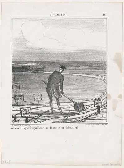 Provided that the switchman lets nothing derail, from 'News of the day,' published in "Le Charivari"