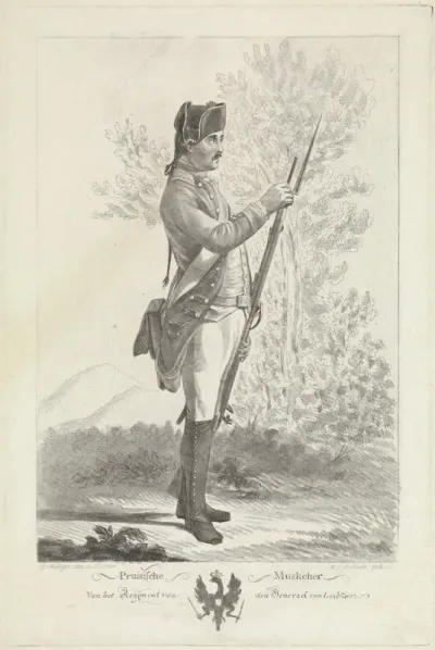 Pruisische musketier met musket en bajonet