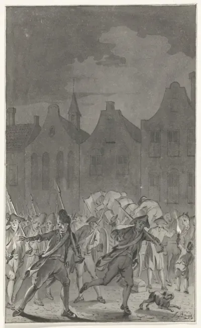 Pruisische troepen op de Neude te Utrecht bij het verlaten van de stad, 16 september 1787