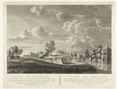 Pruisische troepen vallen Amstelveen aan dat wordt verdedigd door Amsterdamse schutters op 1 oktober 1787