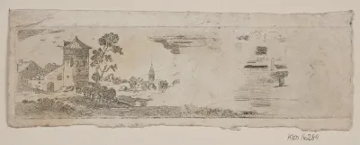 Prøveblad af landskab med borg og kirke