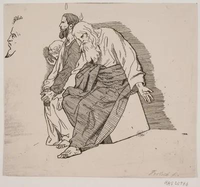 Prøveblad. Tre siddende apostle