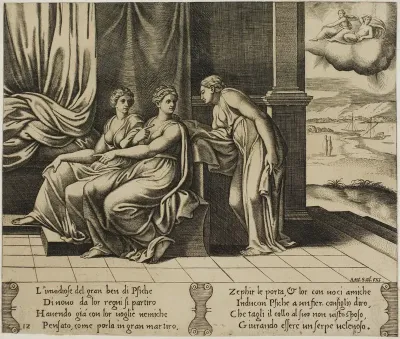 Psyche's Sisters...Persuade Her that a Serpent is Sleeping with Her