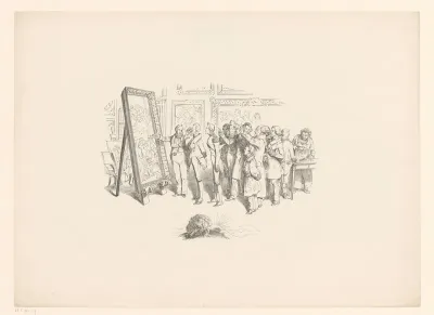 Publiek bewondert een schilderij op een tentoonstelling